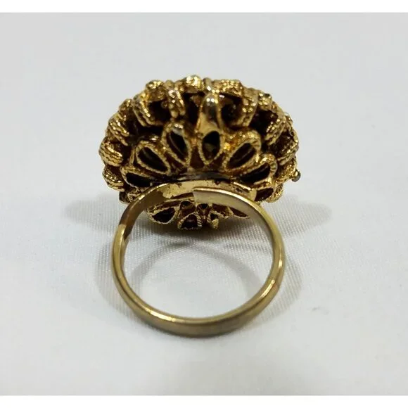 Vintage Gold-Tone Adjustable Costume Ring Faux Pearl Cluster Design Cocktail - Picture 7 of 7